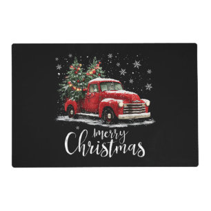 Vintage Red Truck Santa Tree Merry Christmas Funny Placemat