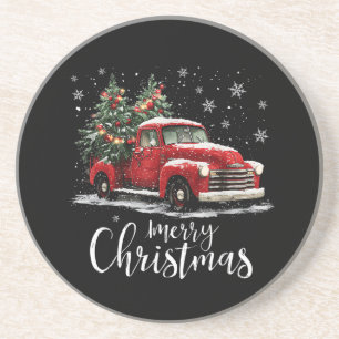 Vintage Red Truck SantaTree Merry Christmas Funny Coaster