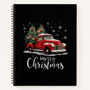 Vintage Red Truck SantaTree Merry Christmas Funny Notebook