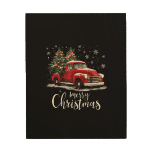 Vintage Red Truck SantaTree Merry Christmas Funny Wood Wall Art