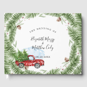 Vintage Red Truck Snow Christmas Wedding Guest Book