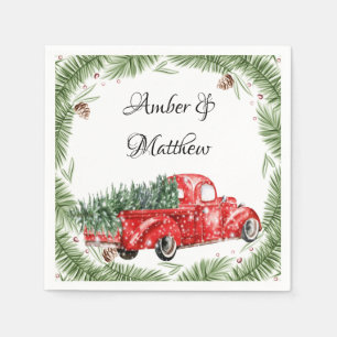 Vintage Red Truck Snow Christmas Wedding Napkins