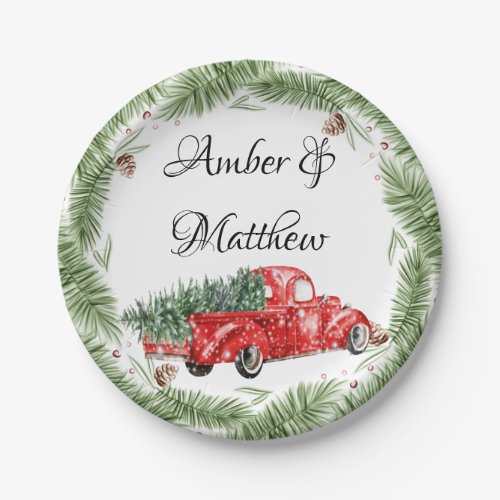 Vintage Red Truck Snow Christmas Wedding  Paper Pl Paper Plates
