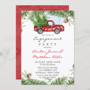 Vintage Red Truck Snow Engagement Party  Invitation