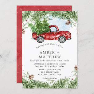 Vintage Red Truck Snow Wedding Invitations