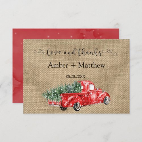 Vintage Red Truck Snow Wedding Thank You Cards