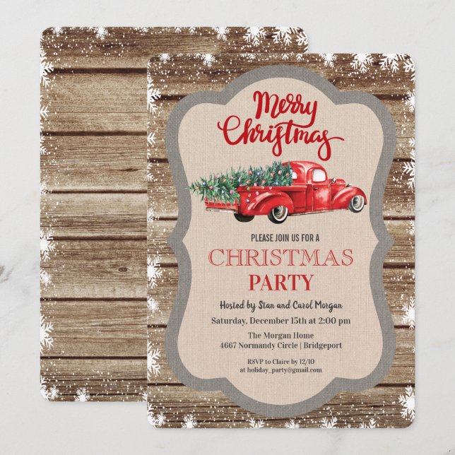 Vintage Red Truck Snowflake Christmas Invitation (Front/Back)