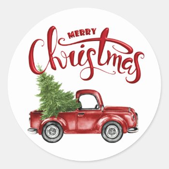 Vintage Red Truck Sticker by ChristmasBellsRing at Zazzle