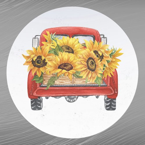 Vintage Red Truck Sunflowers Cargo Classic Round Sticker