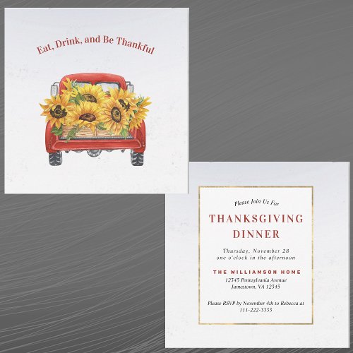 Vintage Red Truck Sunflowers Cargo Thanksgiving Invitation