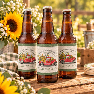Vintage Red Truck Sunflowers Rustic Family Reunion Beer Bottle Label