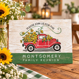 Vintage Red Truck Sunflowers Rustic Family Reunion Invitation