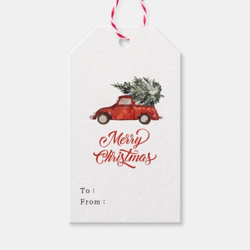 Vintage Red Truck Tree Christmas Gift Tags