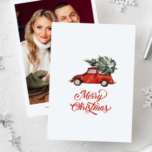 Vintage Red Truck Tree Christmas Holiday Card