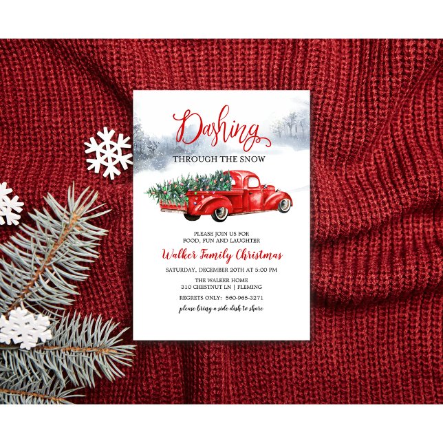 Vintage Red Truck Tree Christmas Invitation (Creator Uploaded)