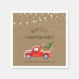 Vintage Red Truck & Tree Christmas Party Napkin