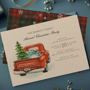 Vintage Red Truck Tree Family Christmas Party Invitation