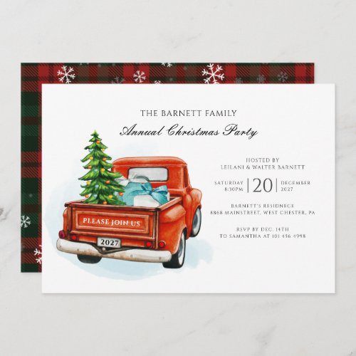 Vintage Red Truck Tree Family Christmas Party Invitation