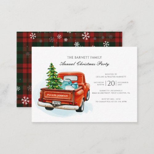 Vintage Red Truck Tree Family Christmas Party Note Card