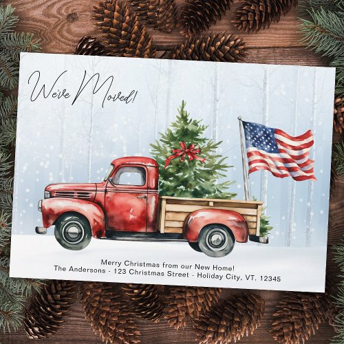 Vintage Red Truck US Flag Patriotic Holiday Moving Announcement