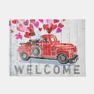 Vintage Red Truck 'Valentine Hearts Rustic Doormat