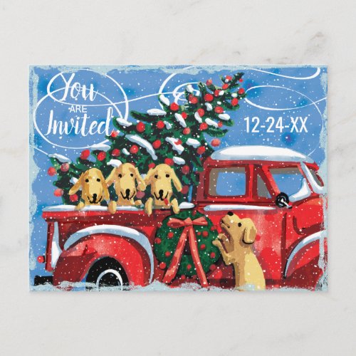 Vintage Red Truck w Dogs Christmas Party Invitation Postcard