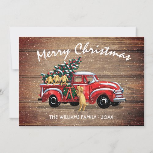 Vintage Red Truck w Dogs Rustic Christmas Holiday Card