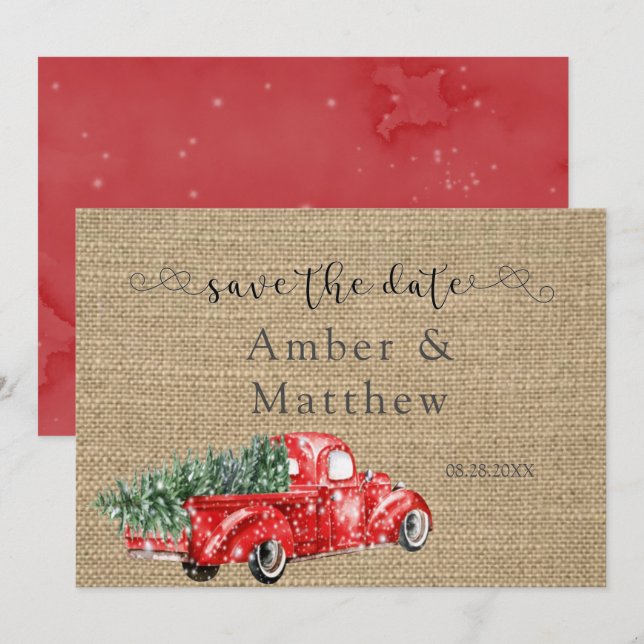 Vintage Red Truck Wedding Save The Date Cards (Front/Back)