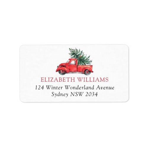Vintage Red Truck with Christmas Fern Tree Label