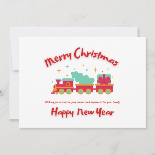 Vintage Red Truck with Christmas  New Year Typo Holiday Card