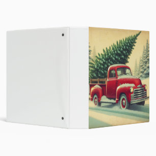 Vintage red truck with Christmas tree 3 Ring Binder