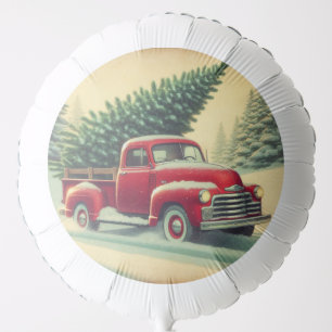 Vintage red truck with Christmas tree Balloon