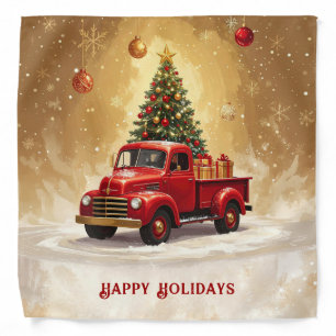 Vintage Red Truck with Christmas Tree Bandana