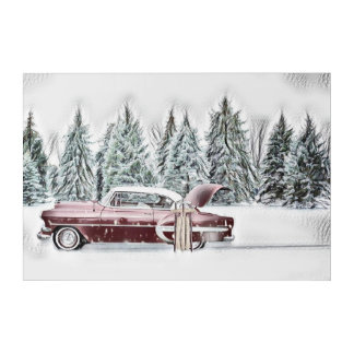Vintage Red Truck with Christmas Tree drawing Acrylic Print