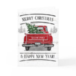 Vintage Red Truck with Christmas Tree Family Name Holiday Card Vintage Red Truck with Christmas Tree Family Name Holiday Card