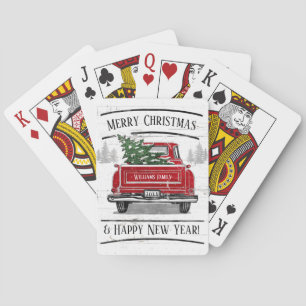 Vintage Red Truck with Christmas Tree Family Name Poker Cards