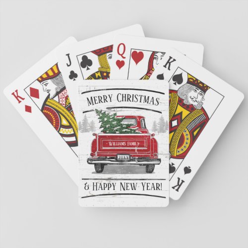 Vintage Red Truck with Christmas Tree Family Name Poker Cards