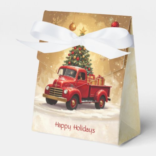 Vintage Red Truck with Christmas Tree Favor Boxes