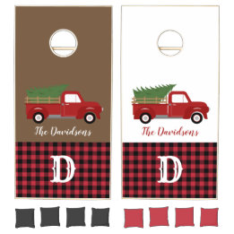 Vintage Red Truck with Christmas Tree Holiday Cornhole Set