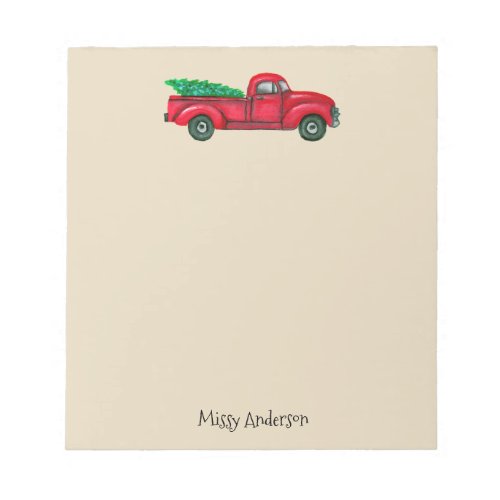 Vintage Red Truck With Christmas Tree Notepad