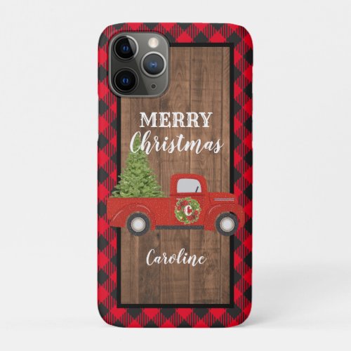 Vintage Red Truck with Christmas Tree Phone iPhone 11 Pro Case