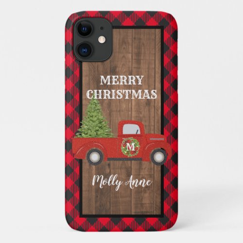 Vintage Red Truck with Christmas Tree Phone iPhone 11 Case