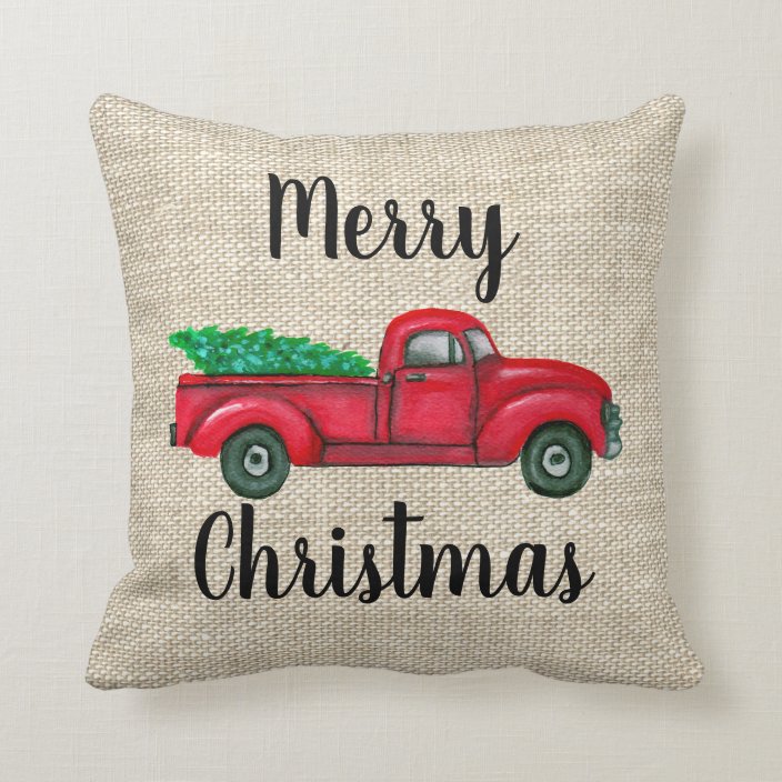 Vintage Red Truck With Christmas Tree Pillow Zazzle Com