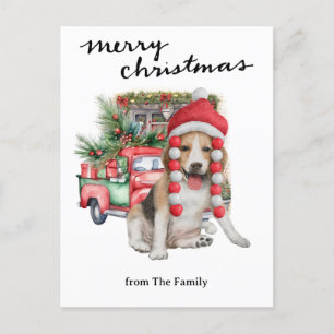 Vintage Red Truck with Dogs Christmas Holiday Postcard