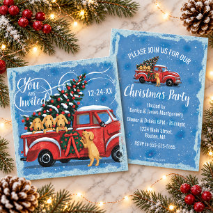 Vintage Red Truck with Dogs Family Christmas Party Invitation