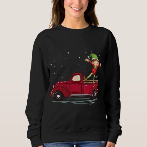 Vintage Red Truck With Elf Merry Christmas Sweatshirt