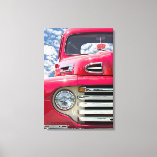vintage red truck with fuzzy dice canvas print