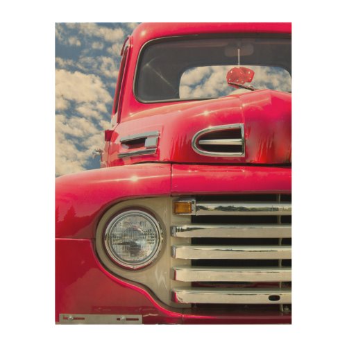 vintage red truck with fuzzy dice wood wall decor