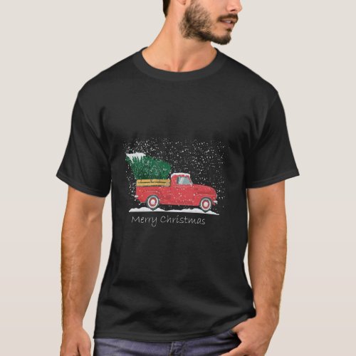 Vintage Red Truck With Merry Christmas Tree Shirt 