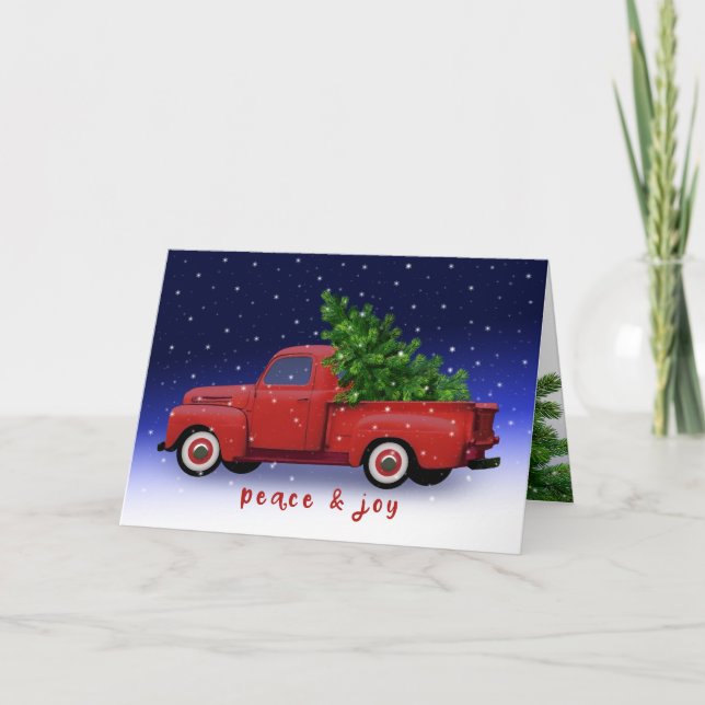Vintage Red Truck with Pine Tree | Christmas Card (Front)